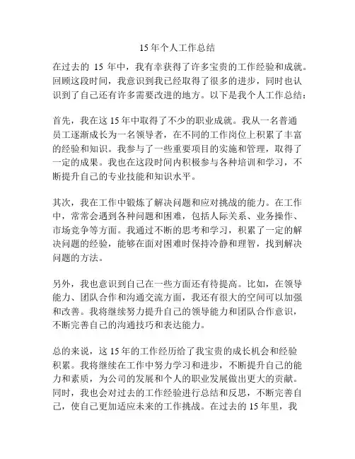 15年个人工作总结