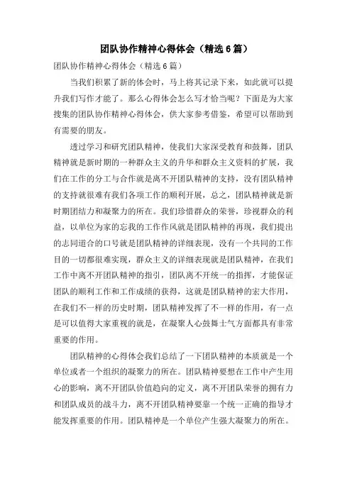 团队协作精神心得体会(6篇)