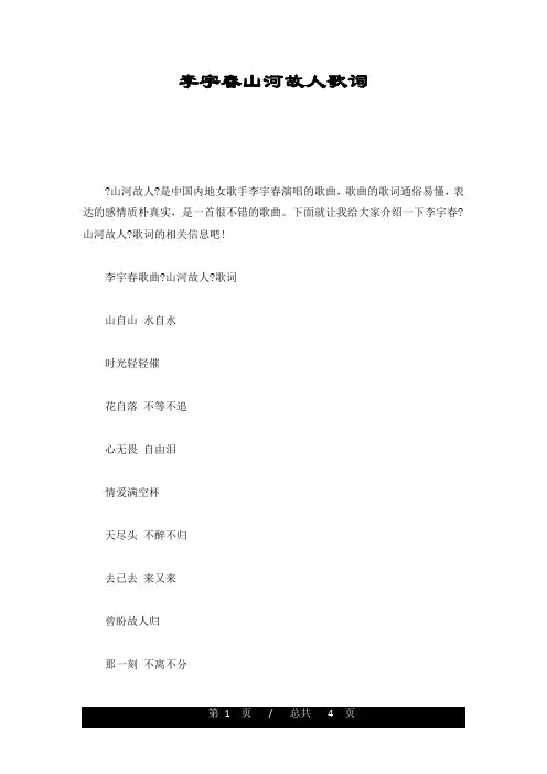 李宇春山河故人歌词详细版