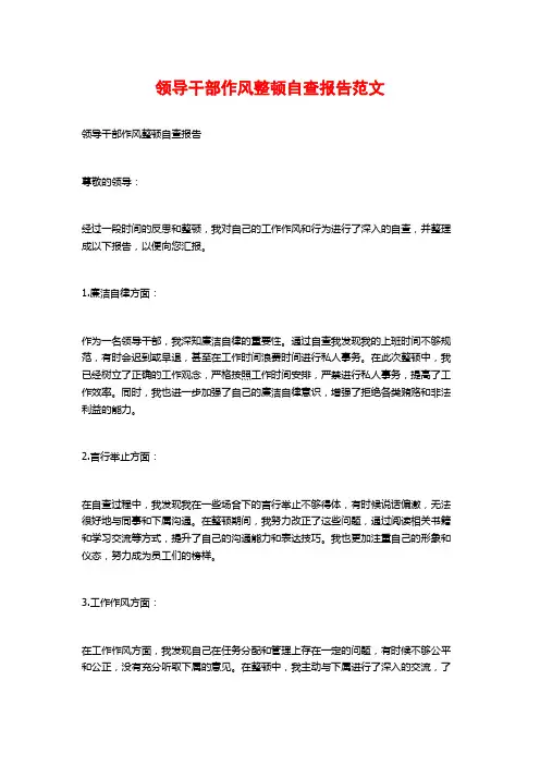 领导干部作风整顿自查报告范文