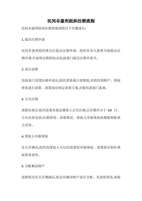 民间非盈利组织注销流程
