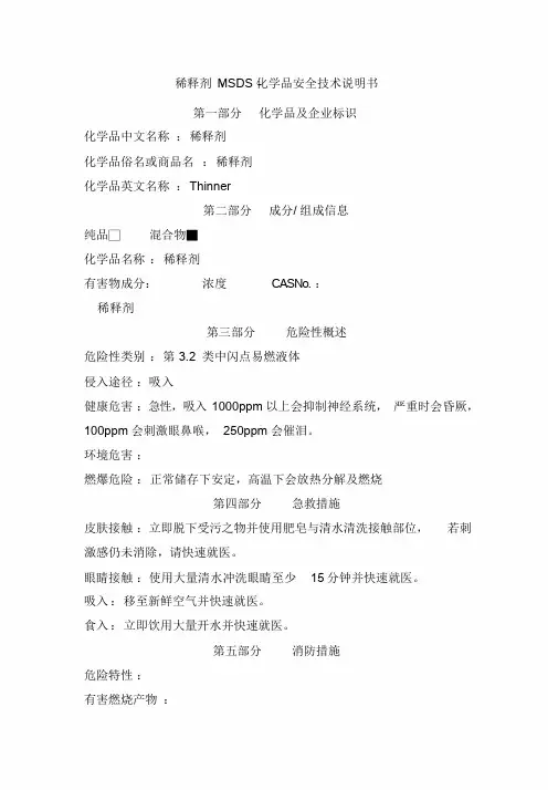 稀释剂MSDS-安全技术说明书