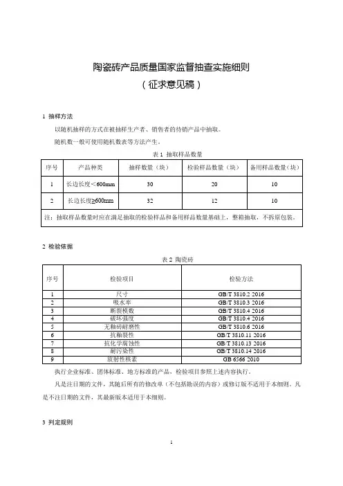 2020陶瓷砖产品质量国家监督抽查实施细则