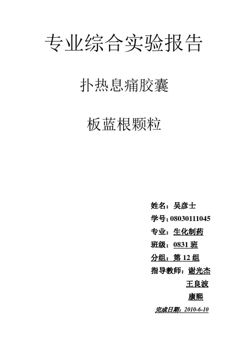 扑热息痛专业综合实验报告