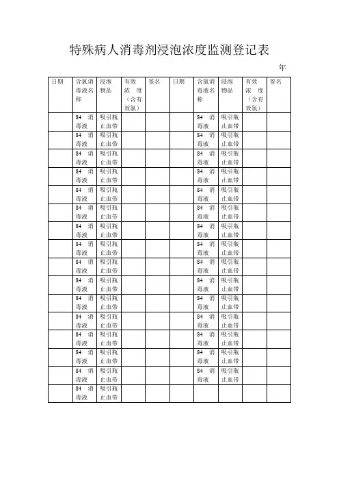 消毒剂浸泡浓度监测登记表