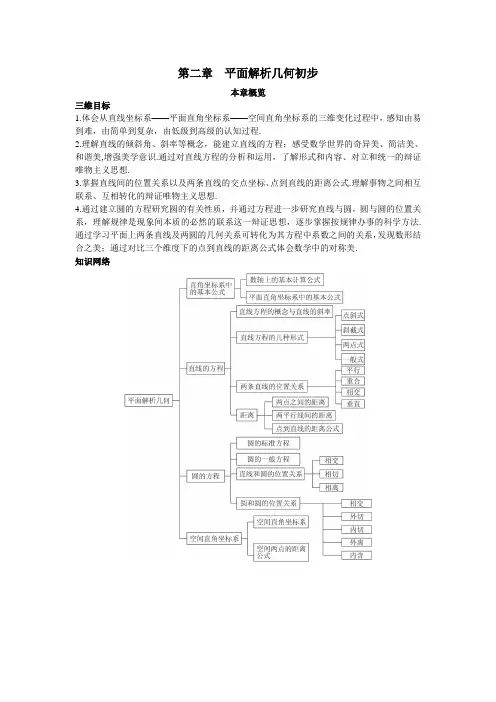 最新人教版高中数学必修2第二章《平面解析几何初步》本章概览