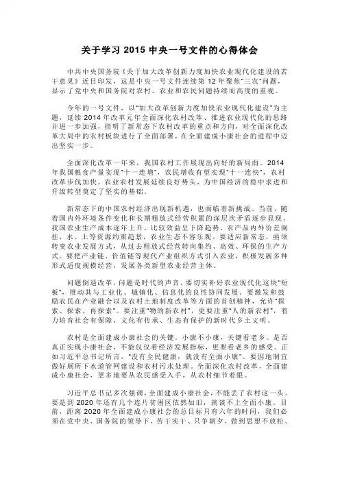 学习2015年中央一号文件心得体会(两篇)