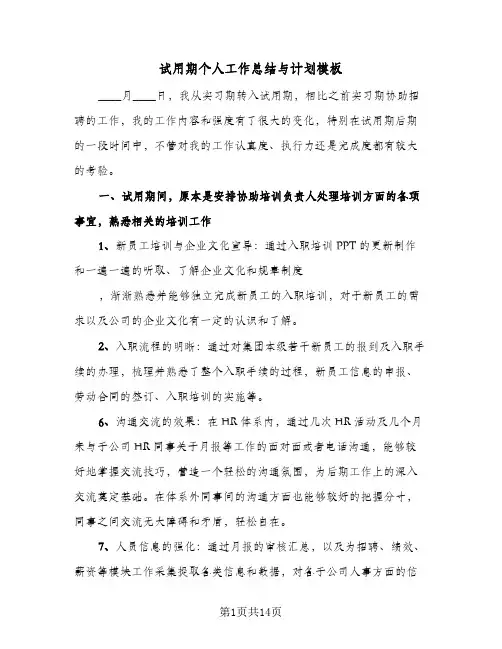 试用期个人工作总结与计划模板(6篇)