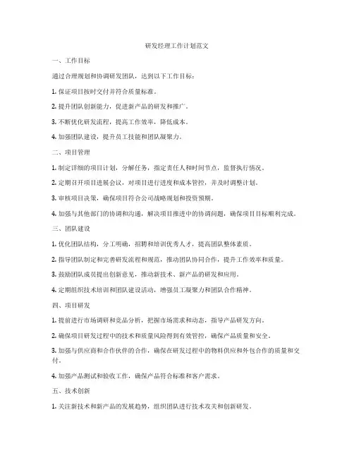研发经理工作计划范文