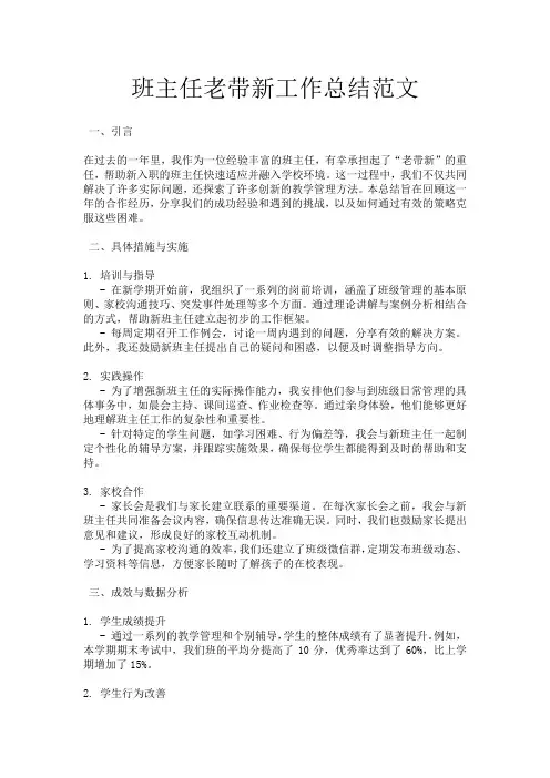 班主任老带新工作总结范文