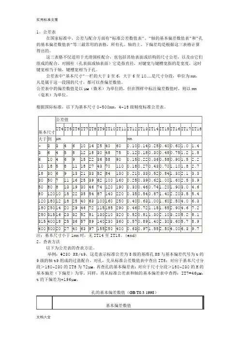 机械制图公差尺寸及查表