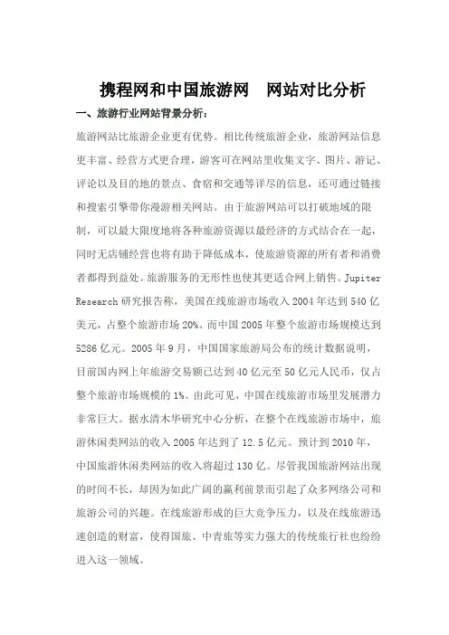 携程网、中国旅游网网站对比分析