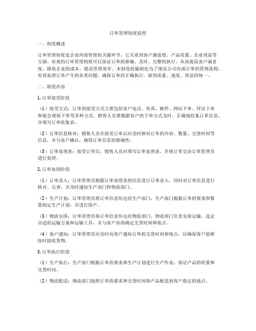 订单管理制度流程