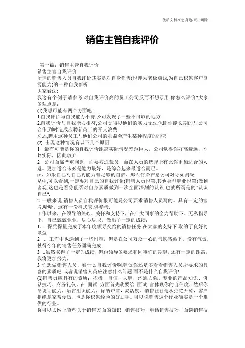 销售主管自我评价