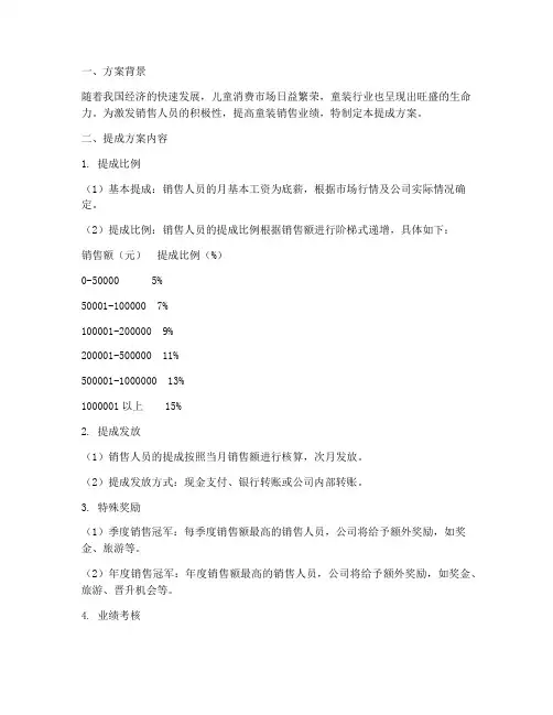 商场童装销售提成方案