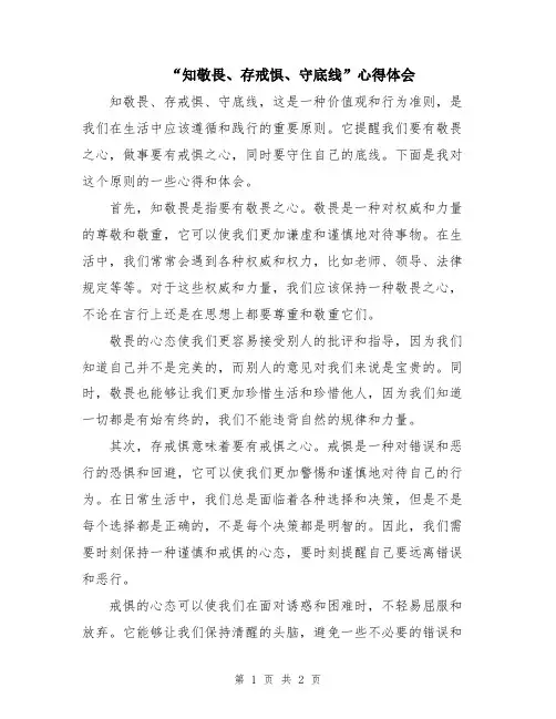 “知敬畏、存戒惧、守底线”心得体会