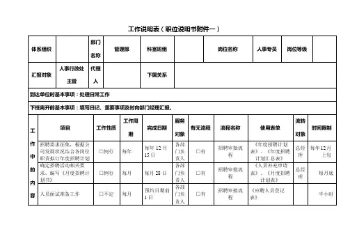 工作说明表范例供参考