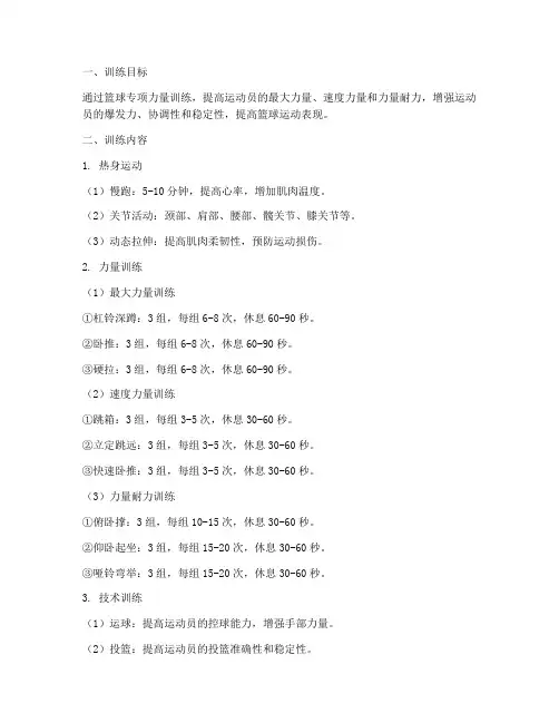 篮球专项力量的训练方案