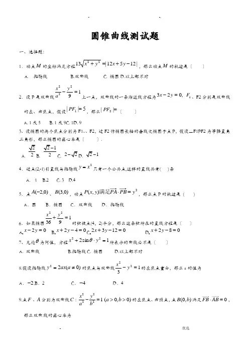 高二数学圆锥曲线测试题以及详细答案