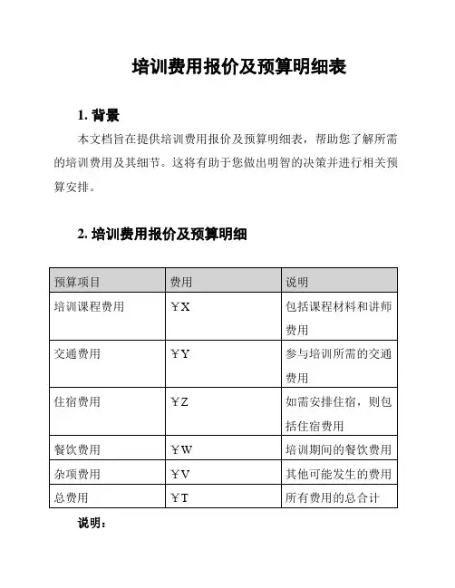 培训费用报价及预算明细表