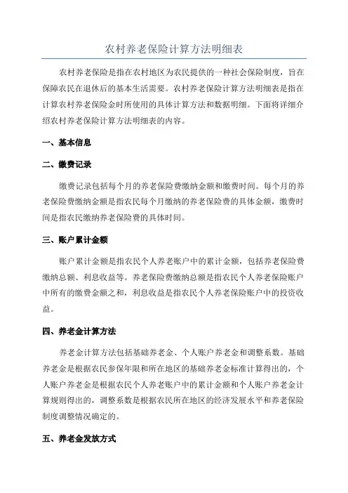 农村养老保险计算方法明细表