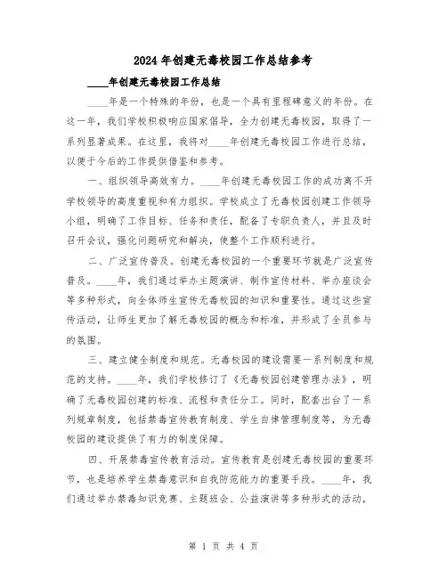 2024年创建无毒校园工作总结参考（2篇）