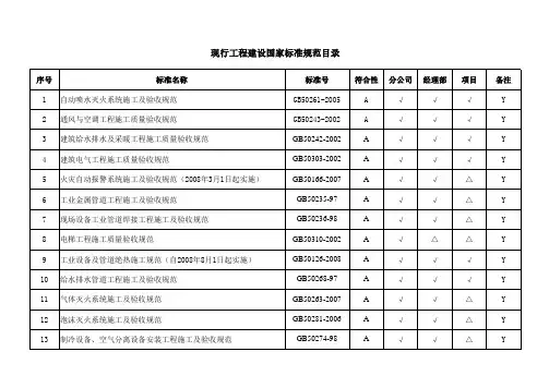 建筑国家标准规范目录
