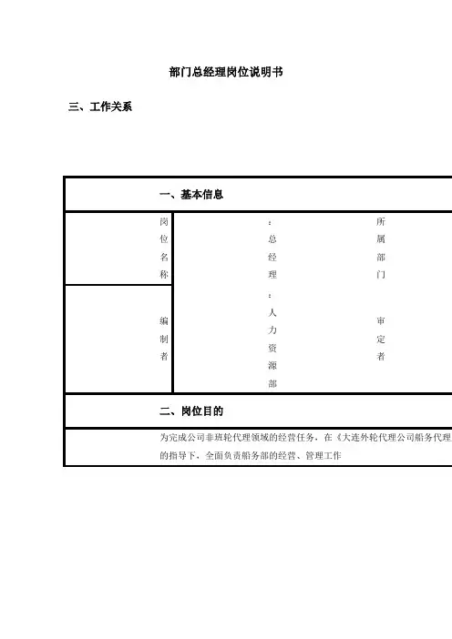 船务部部门总经理岗位职责