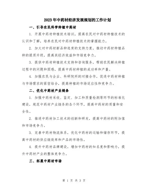 2023年中药材经济发展规划的工作计划