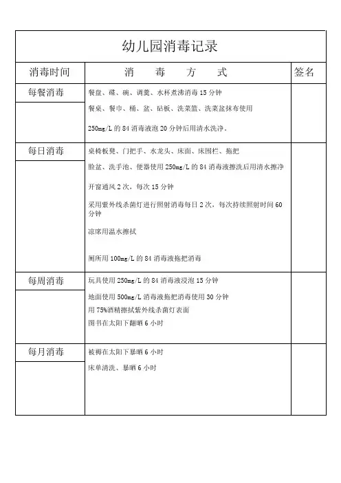 幼儿园消毒记录