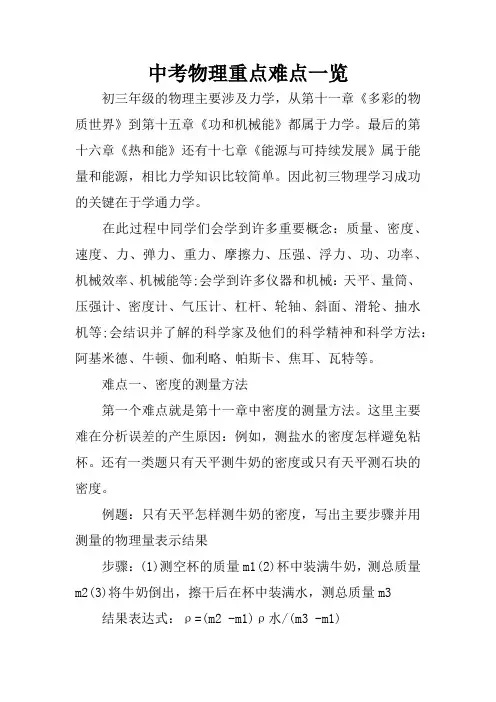 中考物理重点难点一览