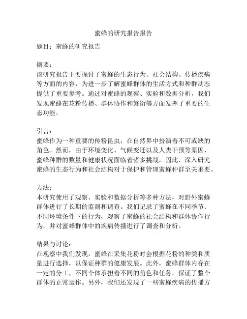 蜜蜂的研究报告报告
