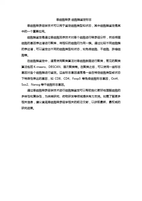 单细胞转录 细胞簇鉴定标志