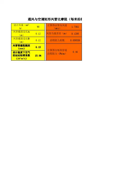 空调风管比摩阻计算
