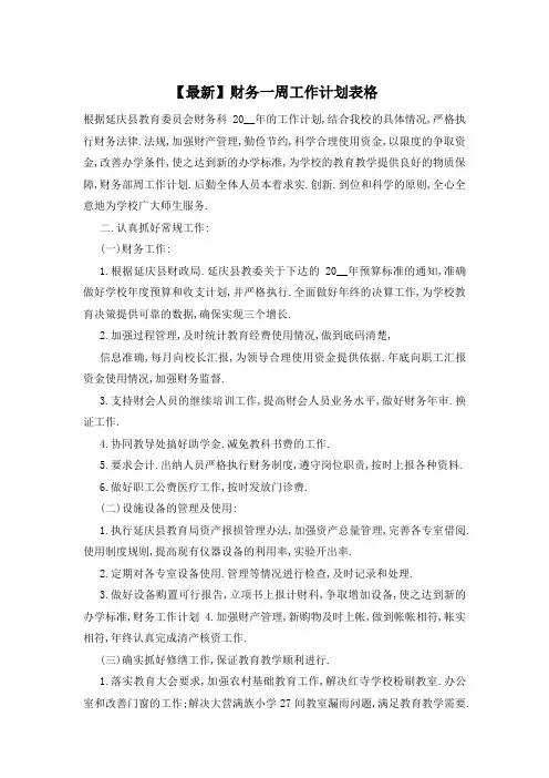 【最新】财务一周工作计划表格
