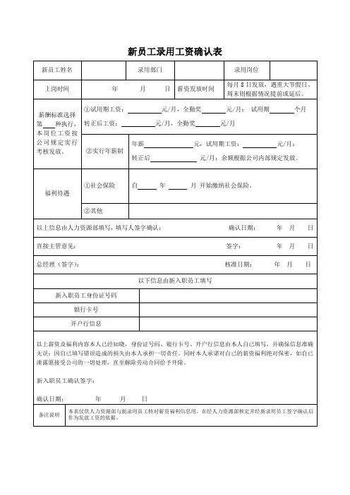 新员工录用工资确认表