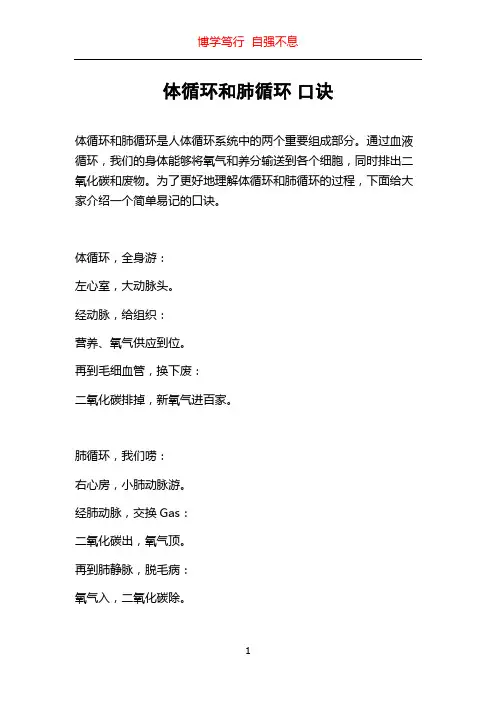 体循环和肺循环 口诀