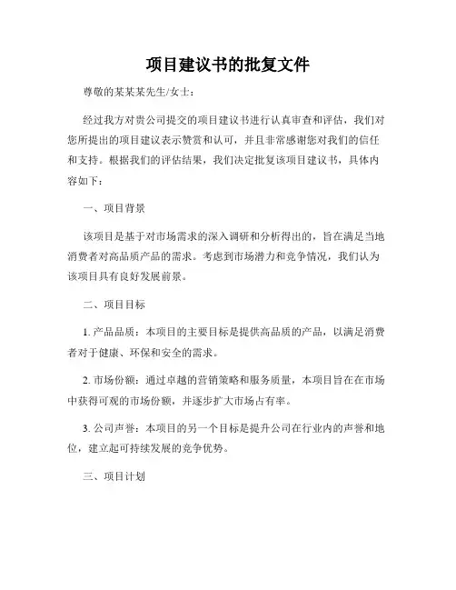 项目建议书的批复文件