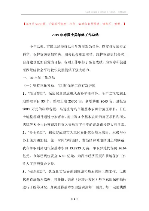 2019年市国土局年终工作总结