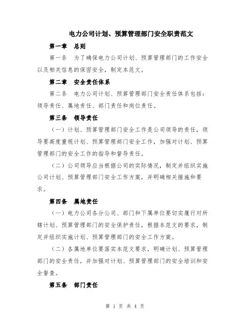 电力公司计划、预算管理部门安全职责范文