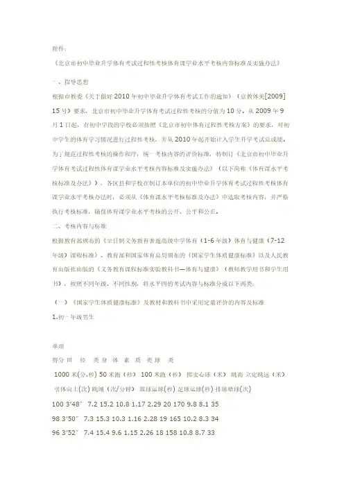 北京市初中毕业升学体育考试过程性考核体育课学业水平考核内容规范及实施办法