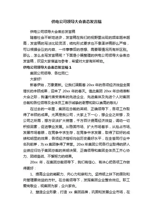 供电公司领导大会表态发言稿