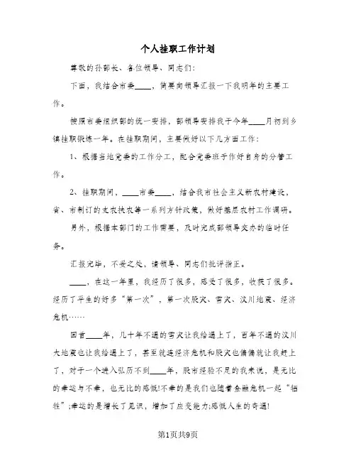 个人挂职工作计划（四篇）