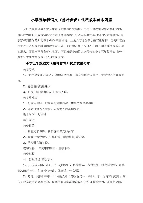 小学五年级语文《莲叶青青》优质教案范本四篇