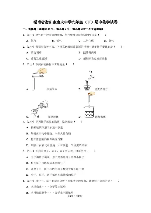 湖南省衡阳市逸夫中学九年级(下)期中化学试卷
