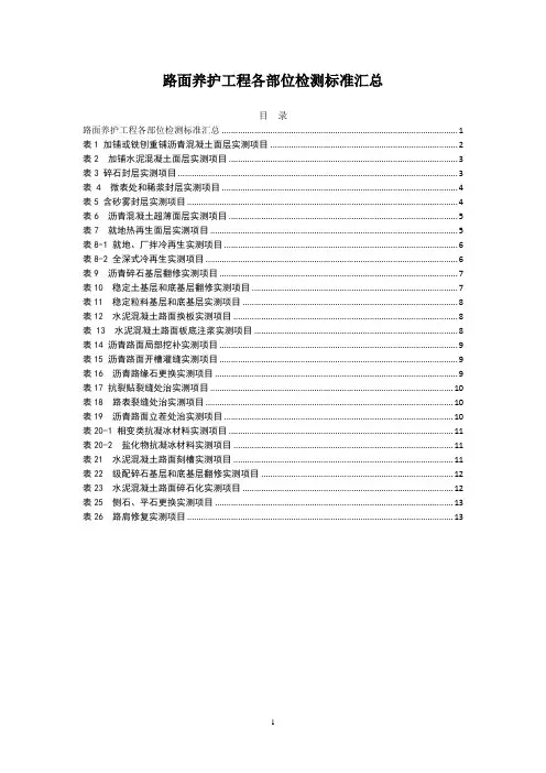 路面养护工程各部位检测标准汇总
