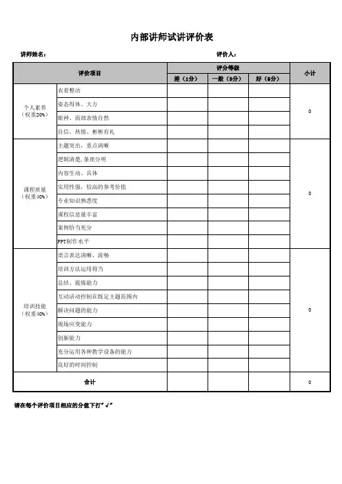 内部讲师试讲评价表