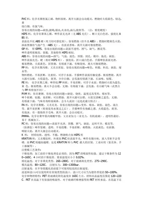 常用塑胶特性