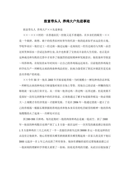 致富带头人养鸡大户先进事迹