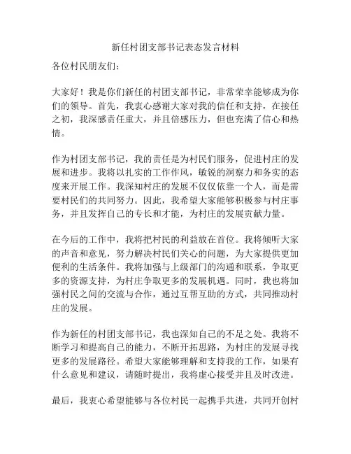 新任村团支部书记表态发言材料